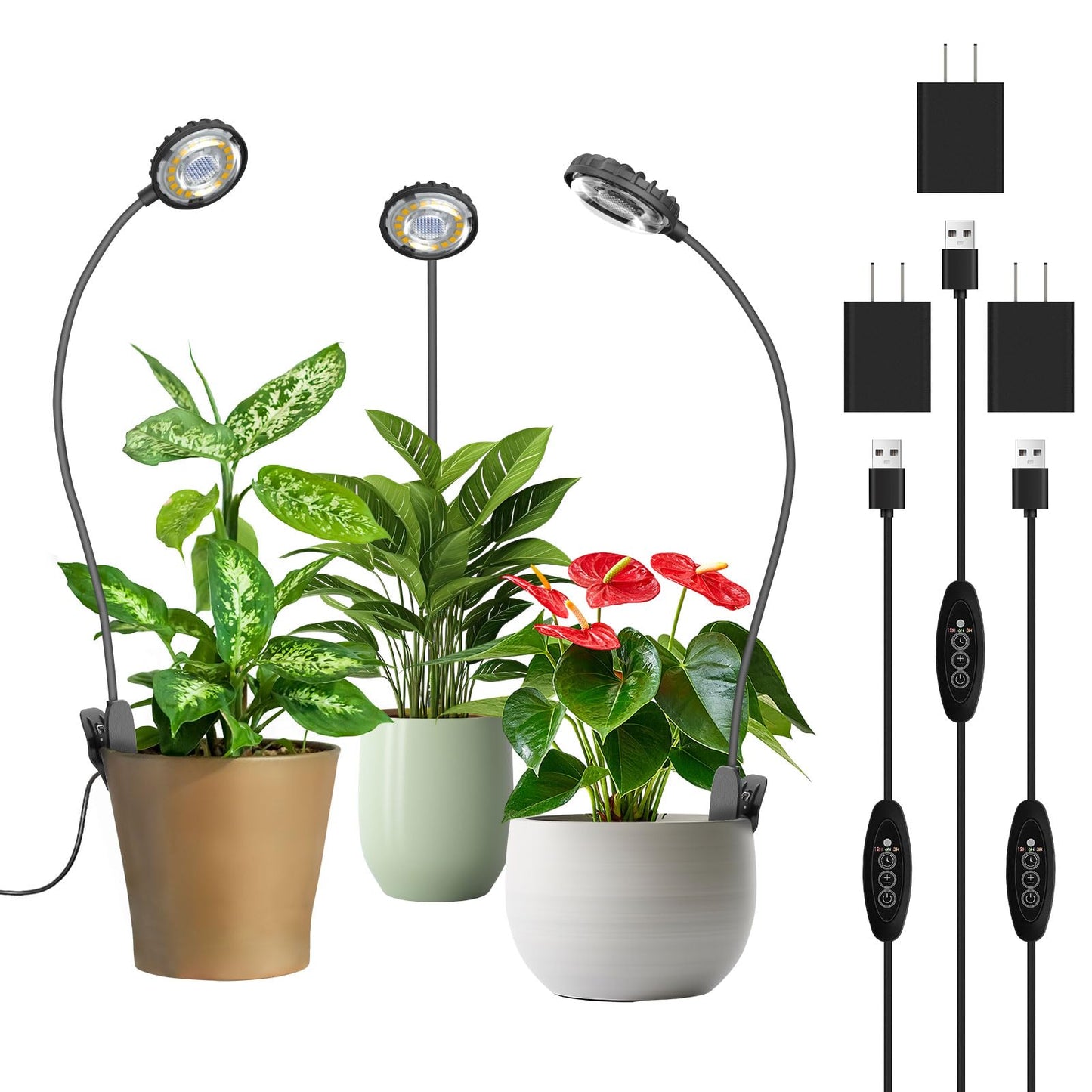 SGLEDs Grow Light for Indoor Plants, Full Spectrum Clip Plant Grow Lights, 7W LED Plant Growing Lamps with Auto On/Off Timer 4/8/12H, 4 Level Dimmable Brightness for Small Plant Light,3 Pack