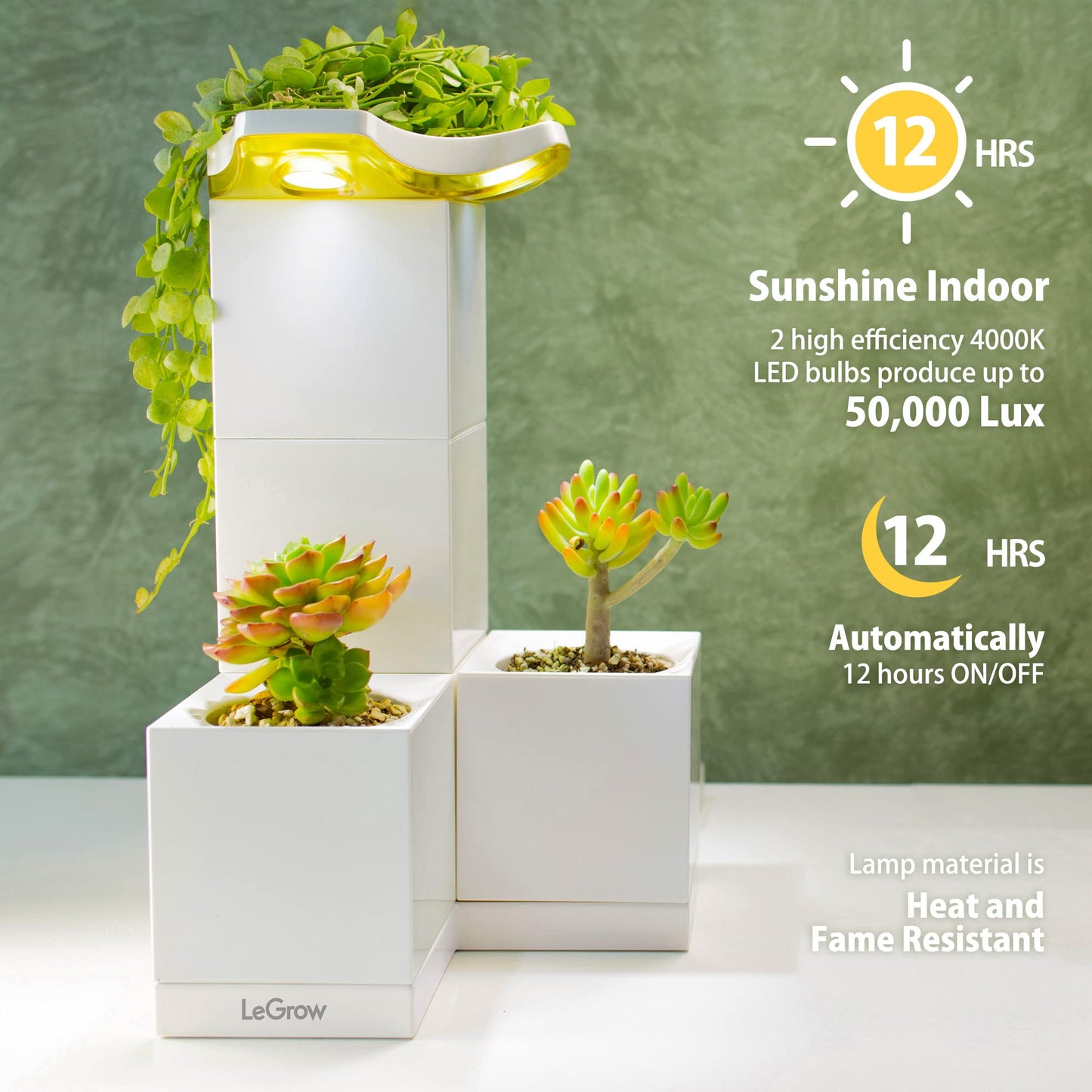 LeGrow Indoor Planter with LED Grow Light, Automatic 12 Hours Timer, 7 Days Watering-Free, 2 Self Watering Pots for Small Plants, Home Decor & Office Desktop, White