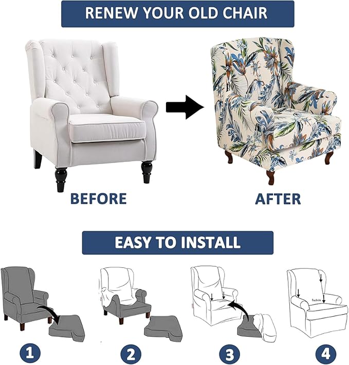 HAOYONG Wing Chair Slipcovers Stretch Wingback Chair Covers Printed 2 Pieces