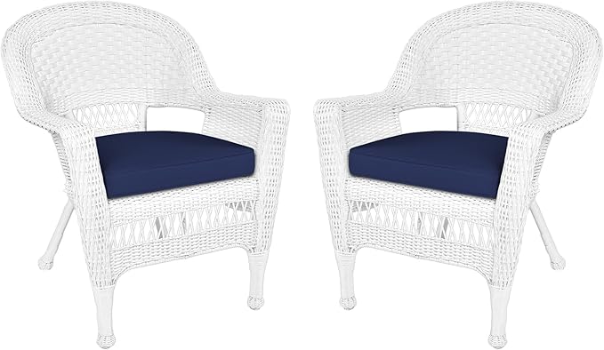 Jeco Wicker Chair with Blue Cushion