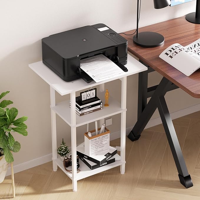 Asgolion Tall Side Table with Charging Station, Skinny End Table Nightstand