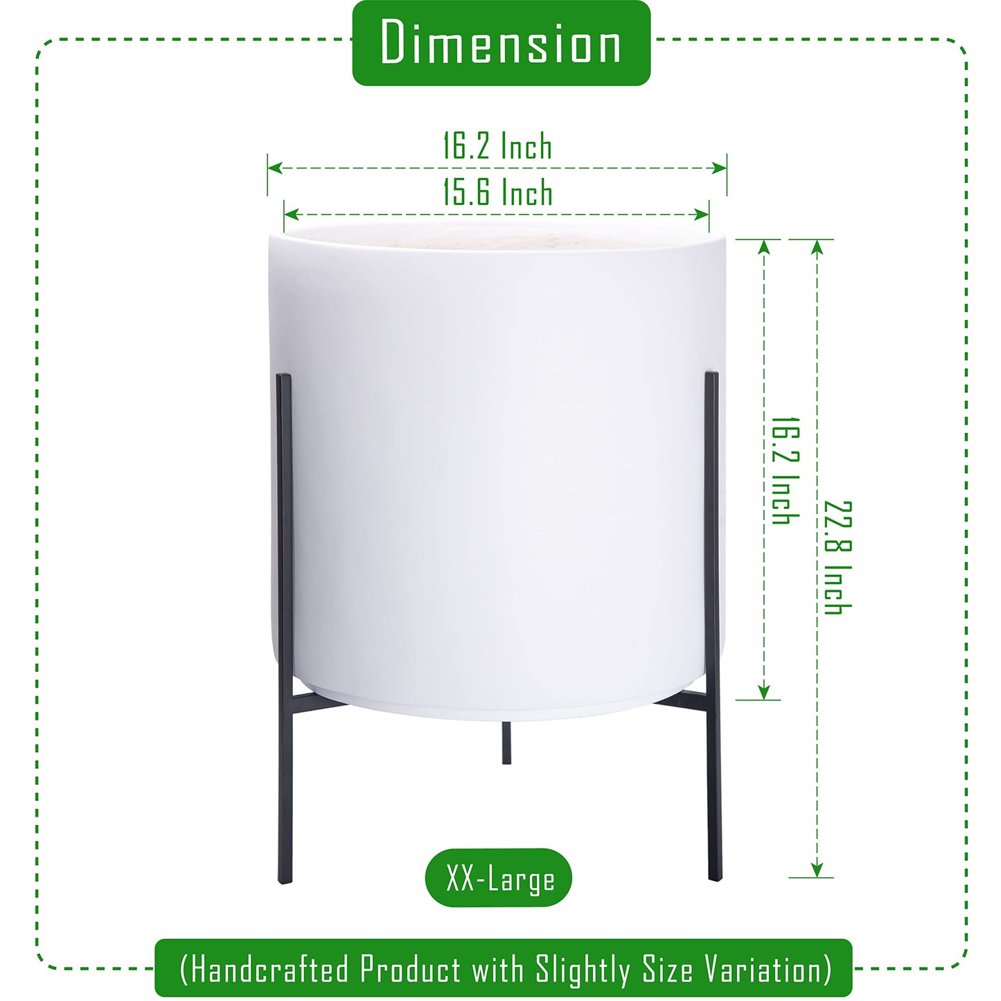 D'vine Dev Modern White Plant Pot Cylinder Planter with Heavy Duty Stand, XX-Large 16 Inch Pot, 22.8 Inch with Stand Height, 96-T-A-5