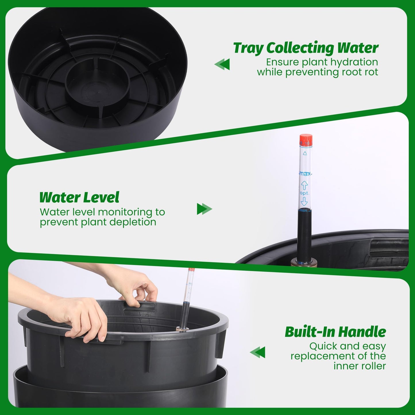 GarveeHome Set of 2 Tall Planters for Outdoor Plants, 22 Inch Large Self Watering Planters with Water Level Monitor, Indoor Outdoor Plastic Flower Pots for Porch, Patio, Backyard & Entryway,Black