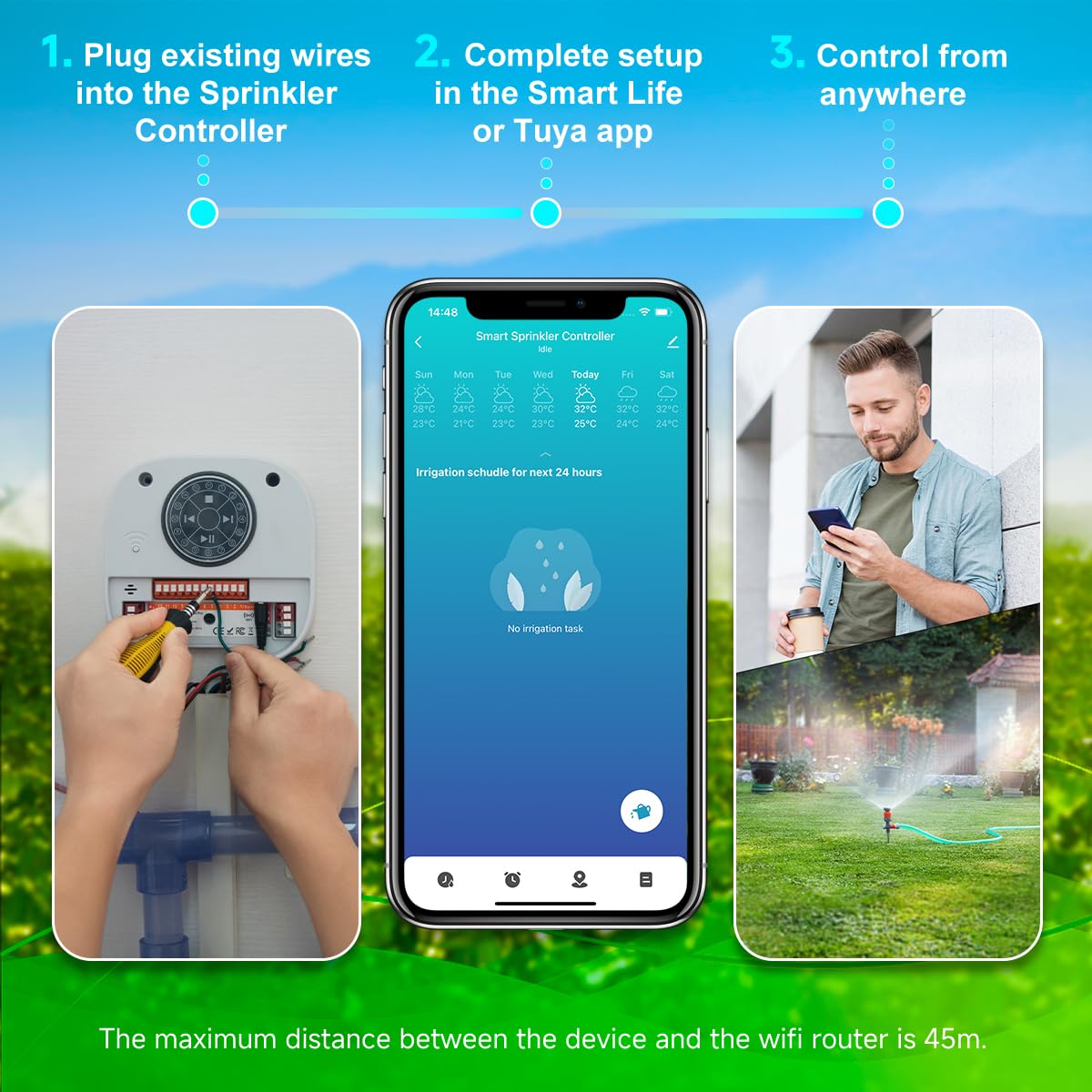 Smart Sprinkler Controller Pro，12-Zone/Station Irrigation System(with Water Pump and Rain Sensor Connection Interface)，GreenVation 2.4G/5GHz WiFi Water Timer for Outdoor Garden/Yard/Lawns (12 Zone)