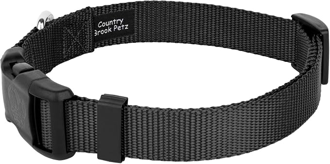 Country Brook Petz - Everyday Nylon Dog Collar and Leash - 10+ Cool Colors (3/4 Inch, Medium, Black)
