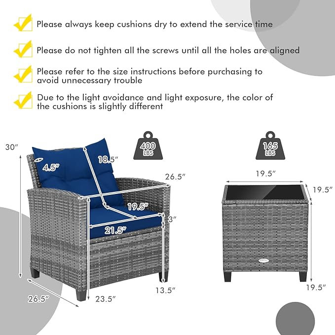 COSTWAY 3-Piece Patio Furniture Set, Outdoor Wicker Rattan Sofa