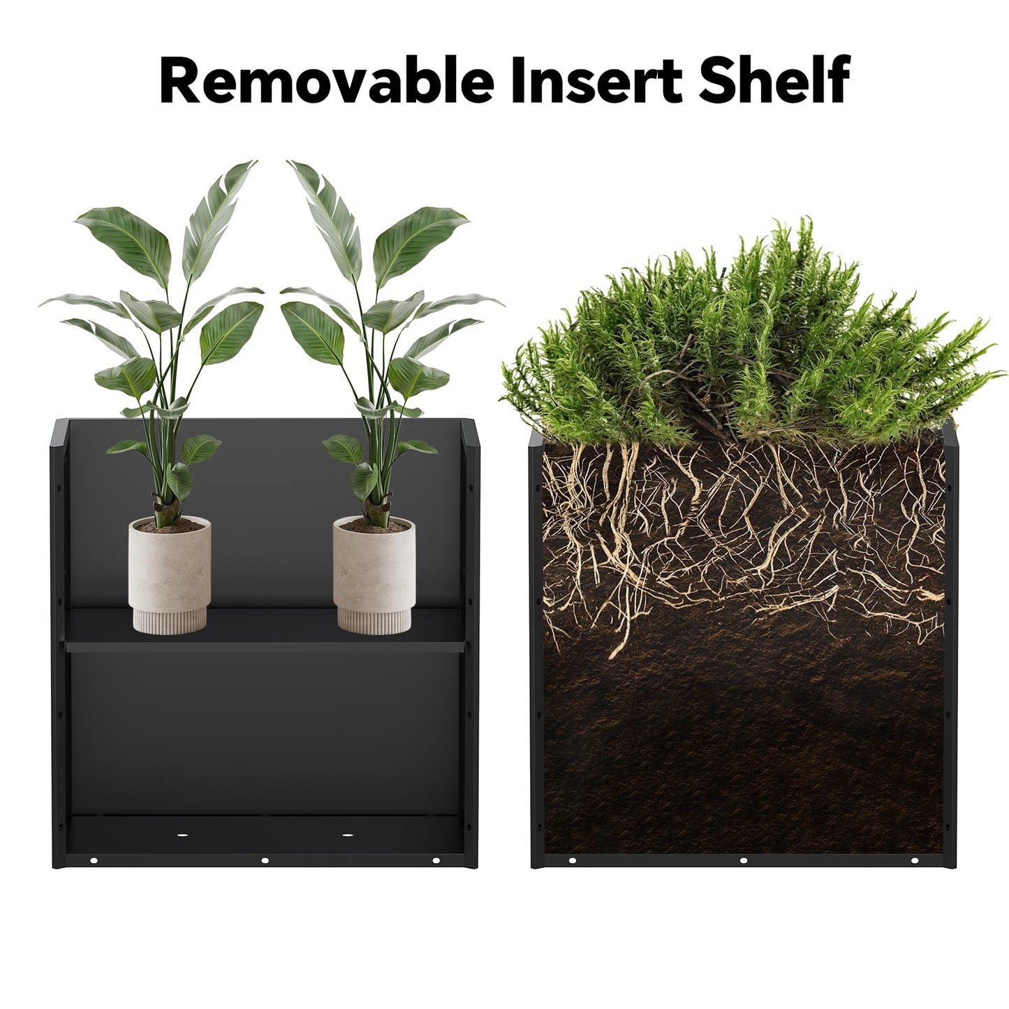 Galvanized Steel Tall Planter – 24x12x24in with Removable Insert Shelf | All-Weather Rectangular Metal Planter Box for Porch, Garden, Patio | Indoor & Outdoor Use | Black