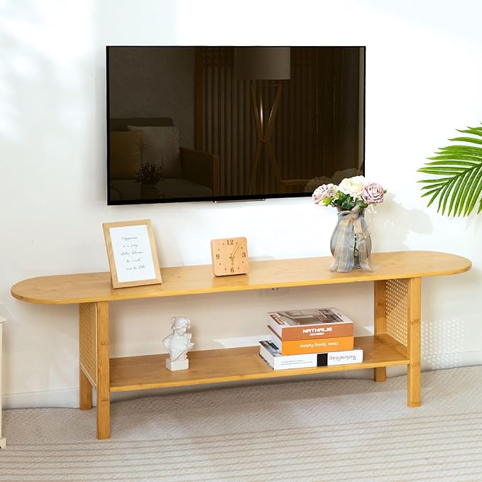 HollyHOME Bamboo TV Stand with Storage
