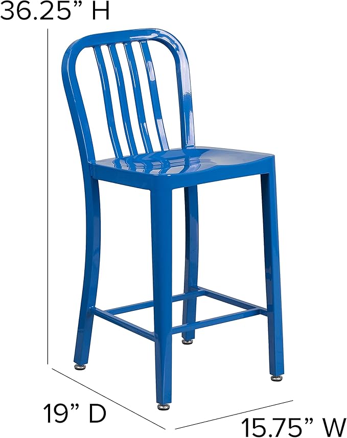 Flash Furniture Commercial Grade 24" High Blue Metal Indoor-Outdoor Counter