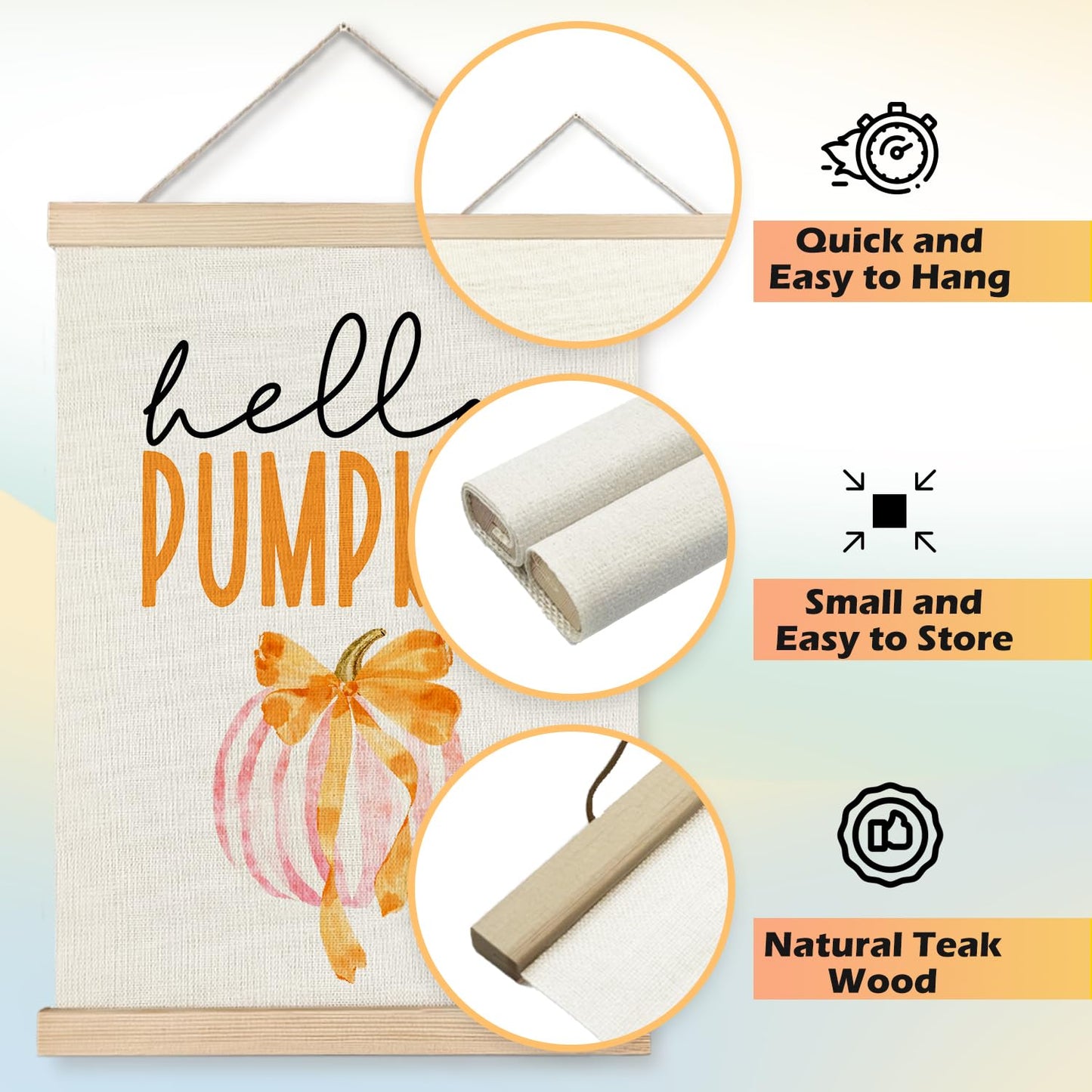 JINYO Hello Fall Pumpkin Maple Leaf Wall Art Poster, Preppy Fall Decor, Hello Pumpkin Autumn Canvas Prints Wall Decor for Home Living Room Kitchen Office, 12x16 Inches Set of 2
