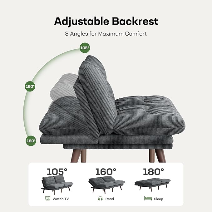Marsail 66" Futon Sofa Bed, Convertible Corduroy Futon Couch