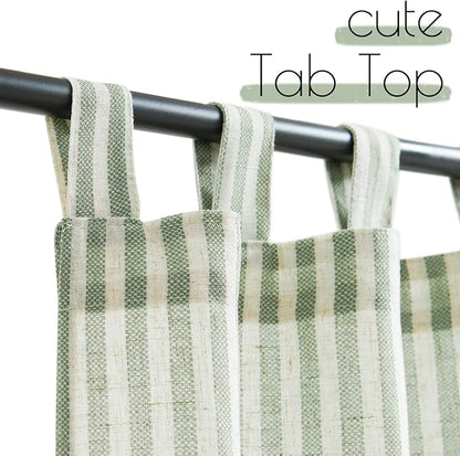 jinchan Tab Top Linen Kitchen Curtains 24 Inches Striped Tier Curtains Farmhouse Modern Cafe Style Small Window Treatments Airy Light Filtering Rod Pocket for Living Room Bathroom 2 Panels Sage Green