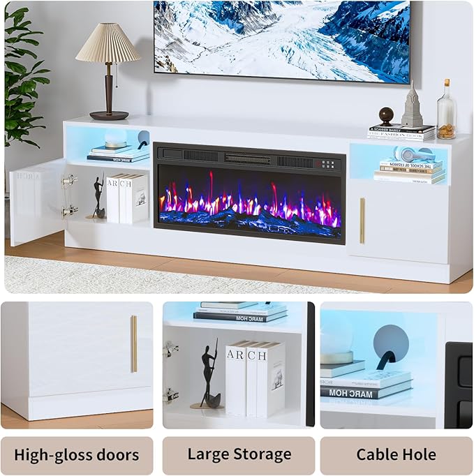 PRETZI Fireplace TV Stand with 36" Fireplace Up to 80" TVs, Remote Control