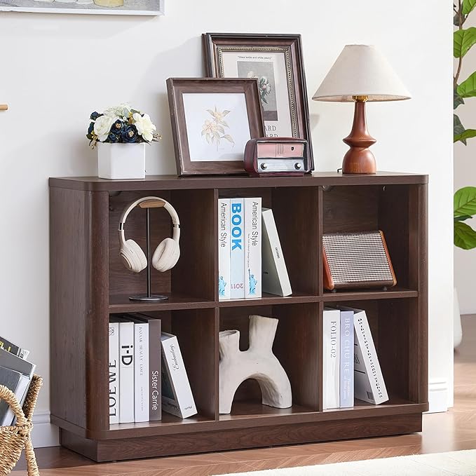 Joaxswe 6 Cube Storage Bookcase, Wood Floor Standing 2-Tier Bookshelf