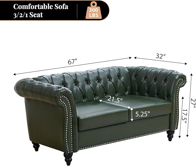 LEVNARY Chesterfield Loveseat, 2 Seater Tufted Couch