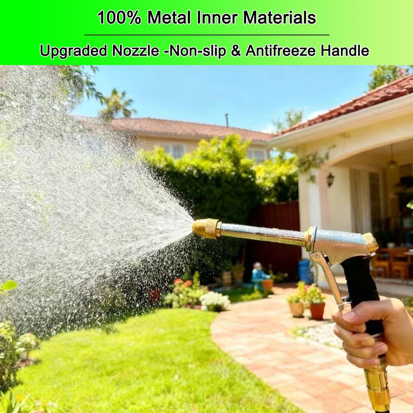 VNEIRSHAH Heavy garden hose nozzle - adjustable spray mode high-pressure rotary spray gun, brass nozzle, anti slip grip and quick connector, suitable for lawn, plants, car washing, pets