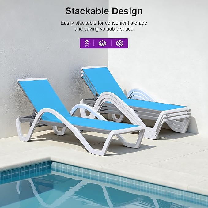 PURPLE LEAF Patio Chaise Lounge Chair Set Outside Aluminum Plastic Stackable