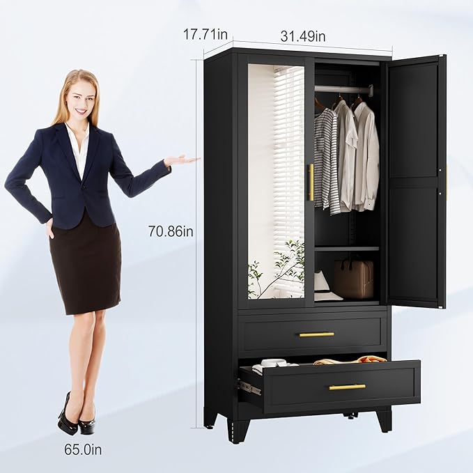erosoei Metal Armoire Wardrobe Closet, 71 "Metal Clothing Storage Cabinet