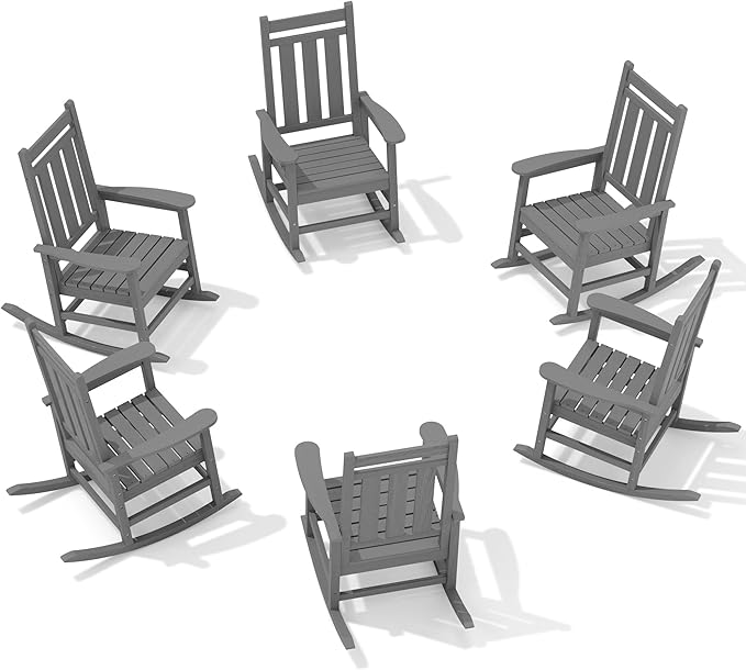 KINGYES Oversized Outdoor Rocking Chair Set of 6, All-Weather Patio Rocking