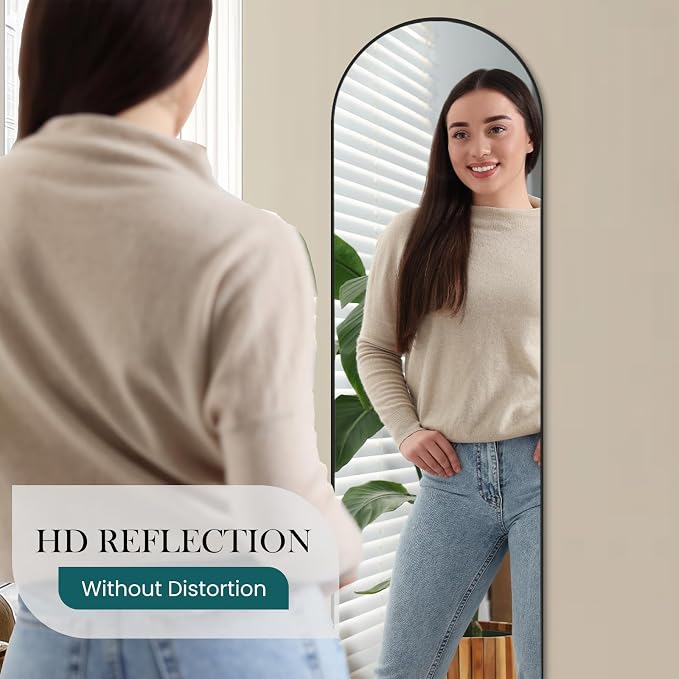 NEWBULIG Arched Mirror Full Length, 16"x59" Body Wall Mirrors with Shatter-Proof Glass, Upgraded Floor Standing Mirror, Hanging or Leaning, with Stand Aluminum Alloy Frame for Home Decor, Black