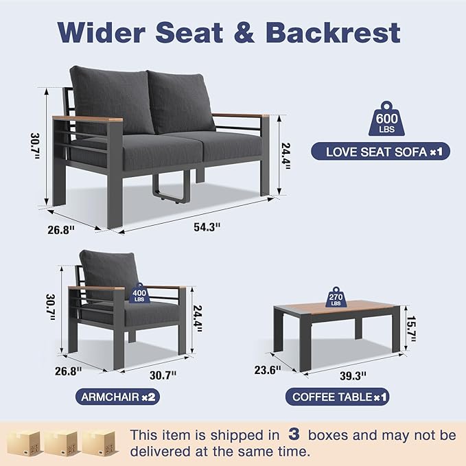 Aoxun Aluminum Patio Furniture Set 4 Seats, Oversized Outdoor Sectional