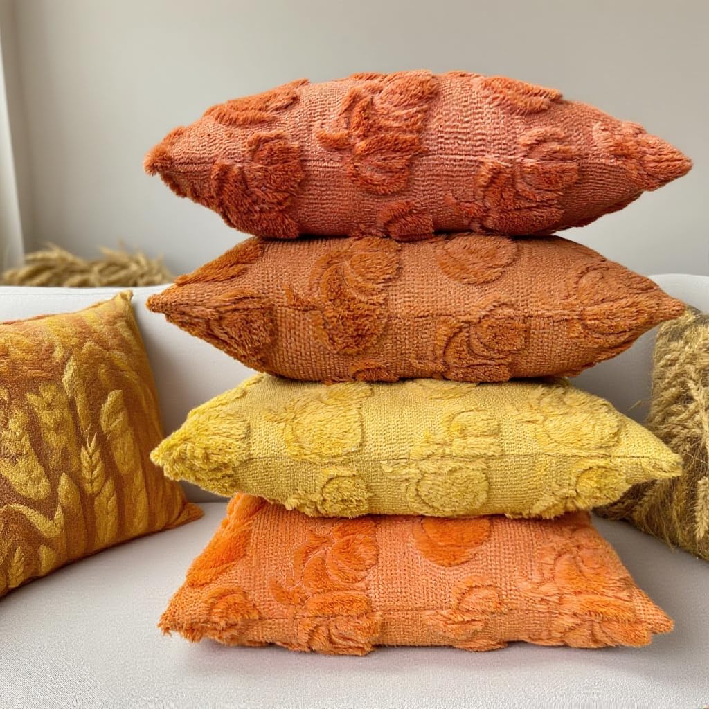 Booque Valley Fall Decorative Pillow Covers Set of 2 Soft Fluffy Faux Fur Wool Rust Pumpkin Throw Pillowcases for Autumn Halloween Farmhouse Home Decor, 20 x 20 inch, Terracotta