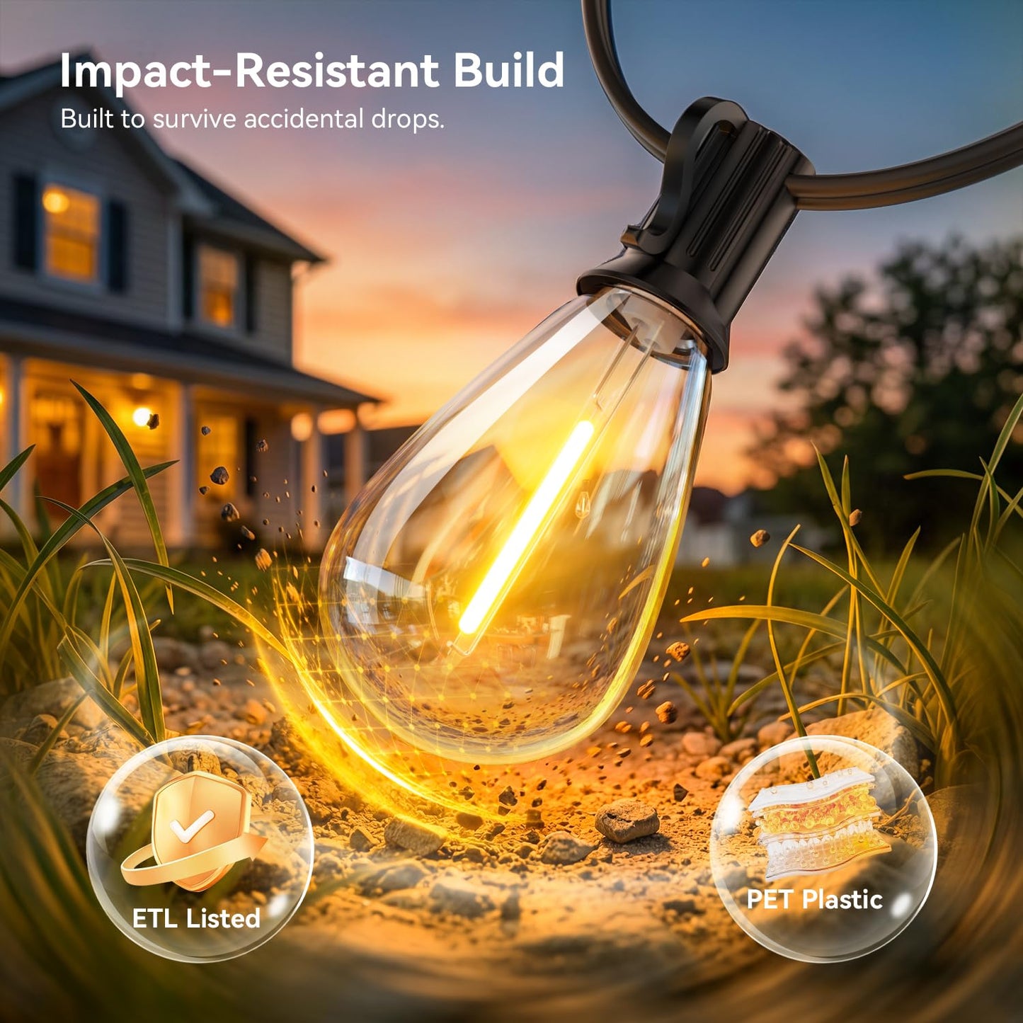 Amzrap 200FT Outdoor String Lights with Remote, Waterproof Patio Lights with 72+2 Shatterproof LED Bulbs, 2700K Dimmable Waterproof Hanging Decor for Backyard Garden Porch Bistro, Timer & 3 Modes