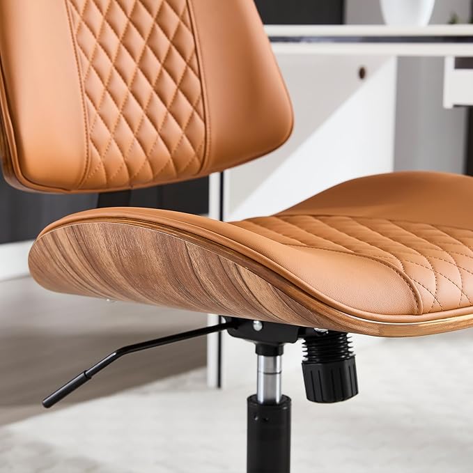 Home Office Chair No Arms with Wheels, Adjustable Height PU Leather Mid Back