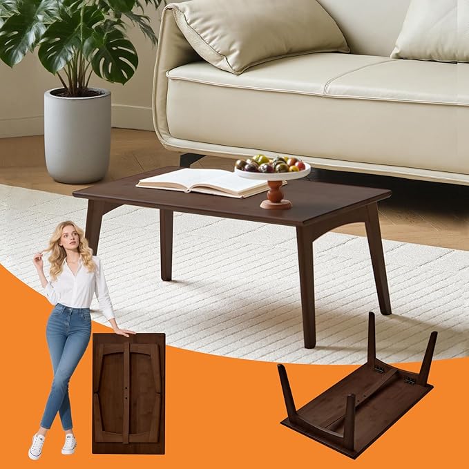 Bamboo Folding Coffee Table, Japanese Low Desk, No Assembly Portable Furniture