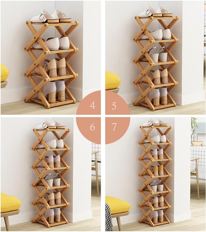 Foldable Shoe Rack, Bamboo Vertical Shoe Organizer Tall