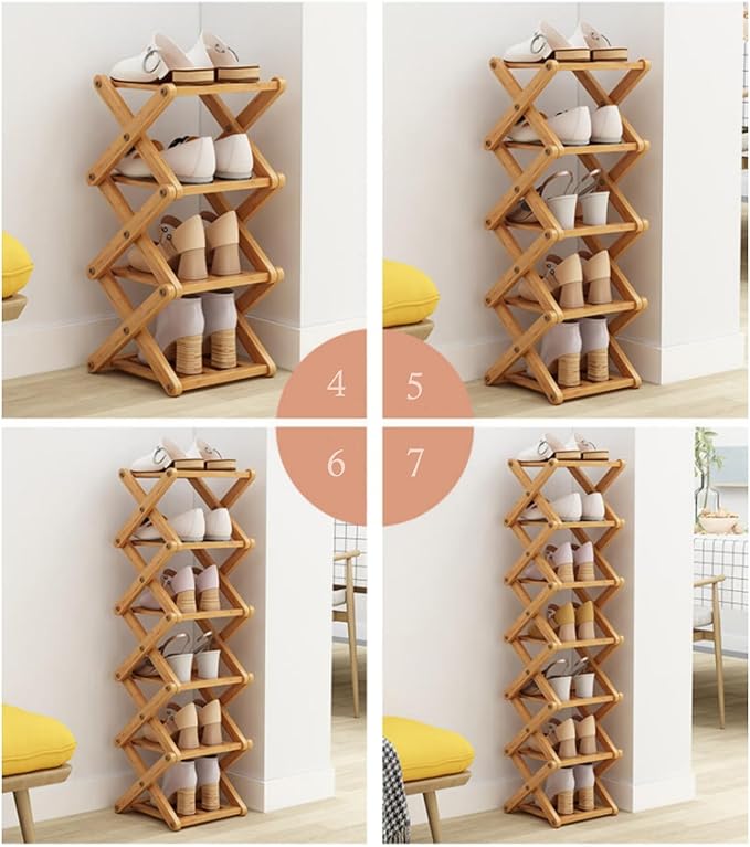 Foldable Shoe Rack, Bamboo Vertical Shoe Organizer Tall