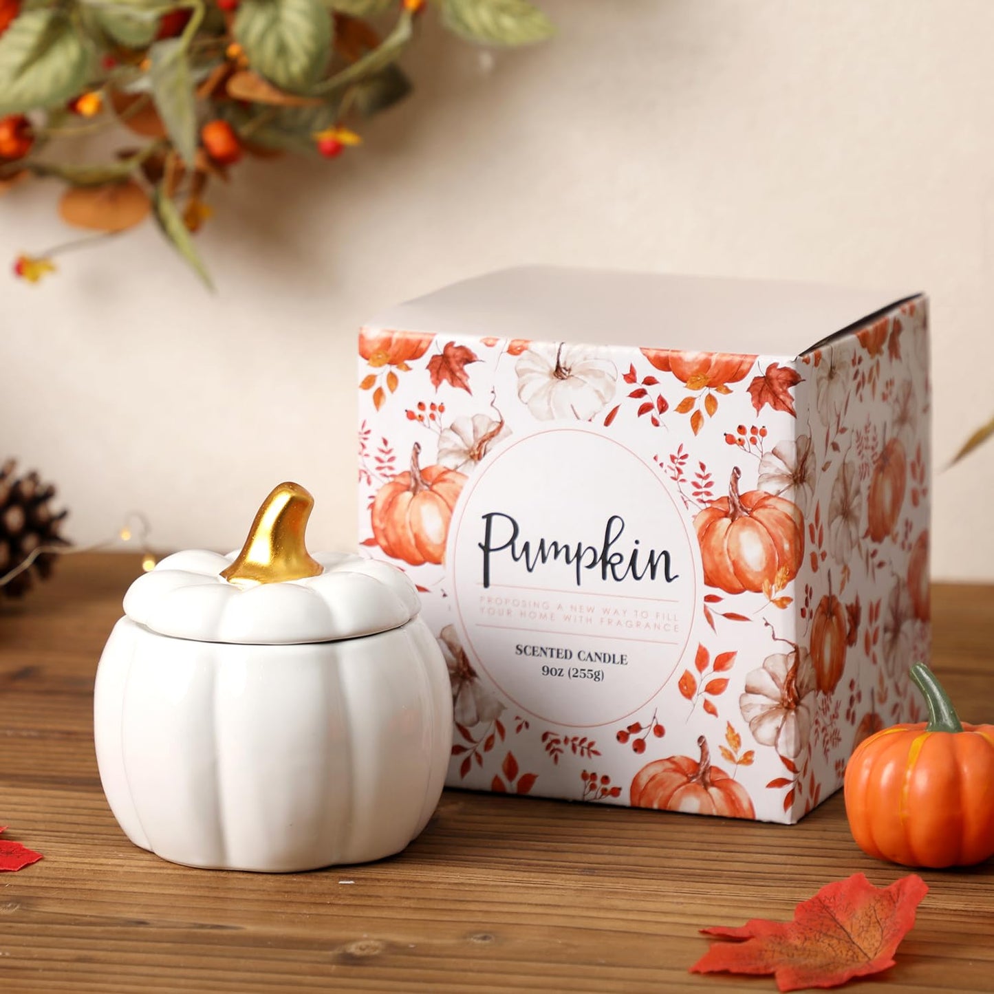 Gifts for Women,White Pumpkin Candle,Pumpkin Shape Candles,Pumpkin Spice Scented Candles,Fall Candles for Women,Fall Decor,White,9oz