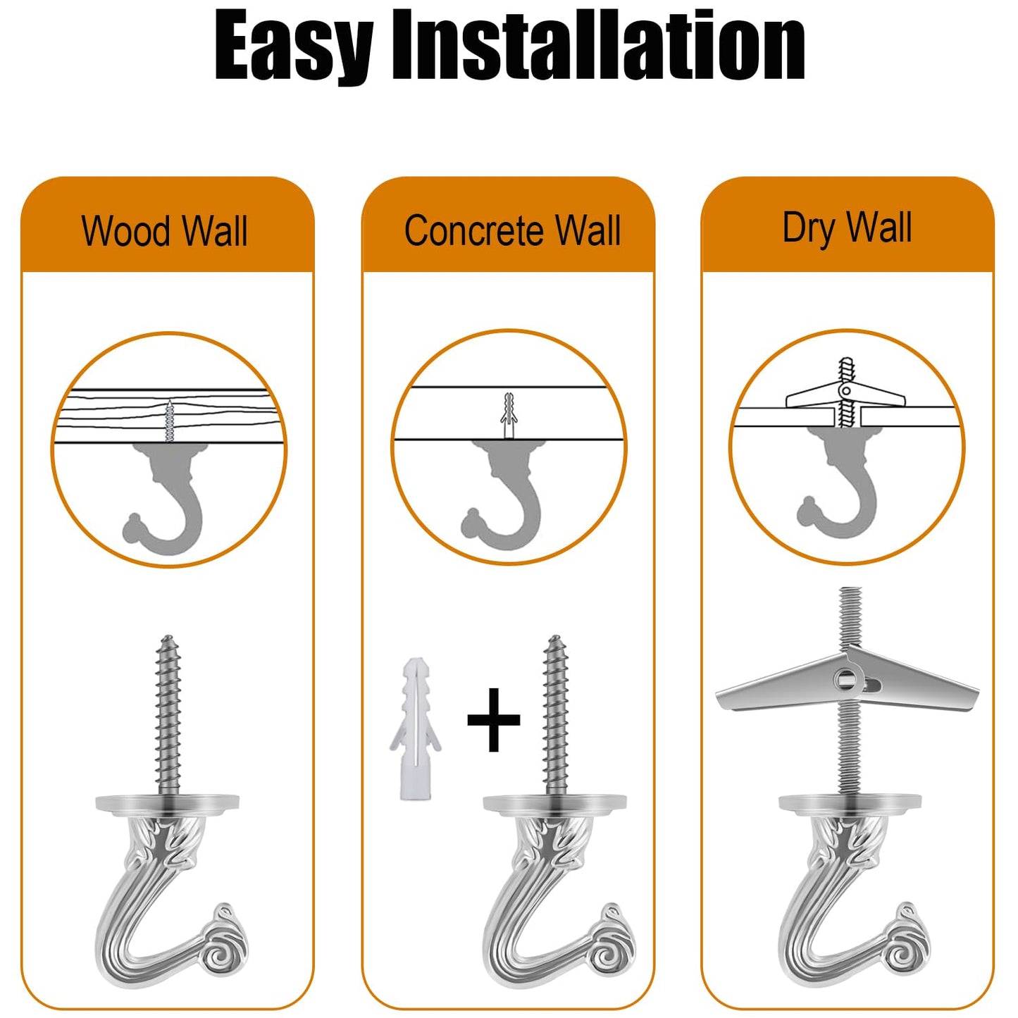 Omytie 12 Ft Heavy Duty Hanging Chain Kit with Connection Locks & Swag Ceiling Hooks for Lighting Fixture, Chandelier, Pendant, Lantern, Swag Lamp, Plant/Flower/Fruit Basket, Bird Feeder (Chrome)