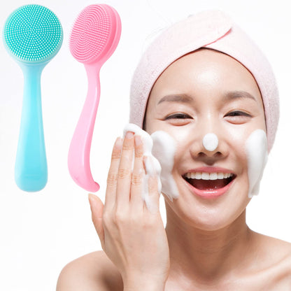2 Pack Silicone Manual Facial Cleansing Brush, Skin Friendly Waterproof Face Cleaning Scrubber Exfoliator Cleanser for Blackheads Whiteheads Makeup Residues Removal- Blue & Pink