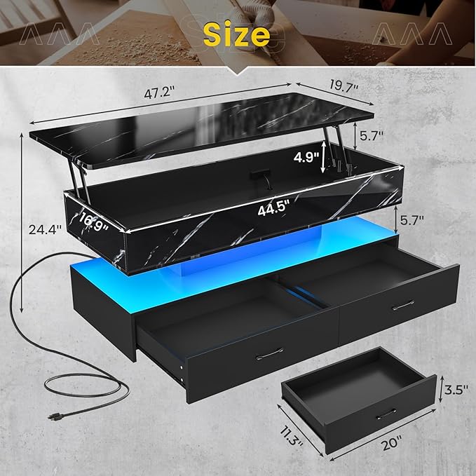 SEDETA 47.2" Lift Top Coffee Table, Coffee Tables