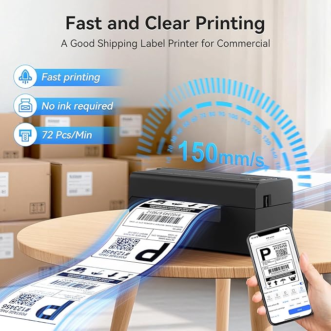 Bluetooth Thermal Label Printer, Wireless 4x6 Shipping Label Printer for Small Business & Shipping Packages, Support iPhone, Android, Windows, macOS, Work for Amazon, Ebay, Shopify, Etsy, USPS