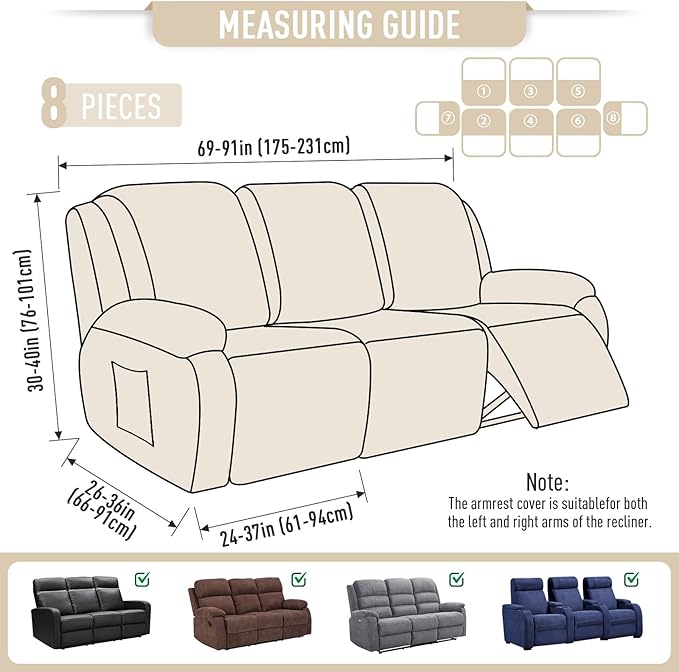 TAOCOCO Recliner Sofa Covers 8-Pieces Stretch Large Couch Covers