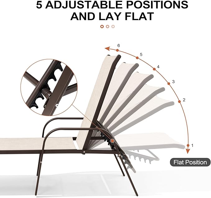 Crestlive Products Outdoor Chaise Lounge Chair, 5-Position Pool Lounge Chairs