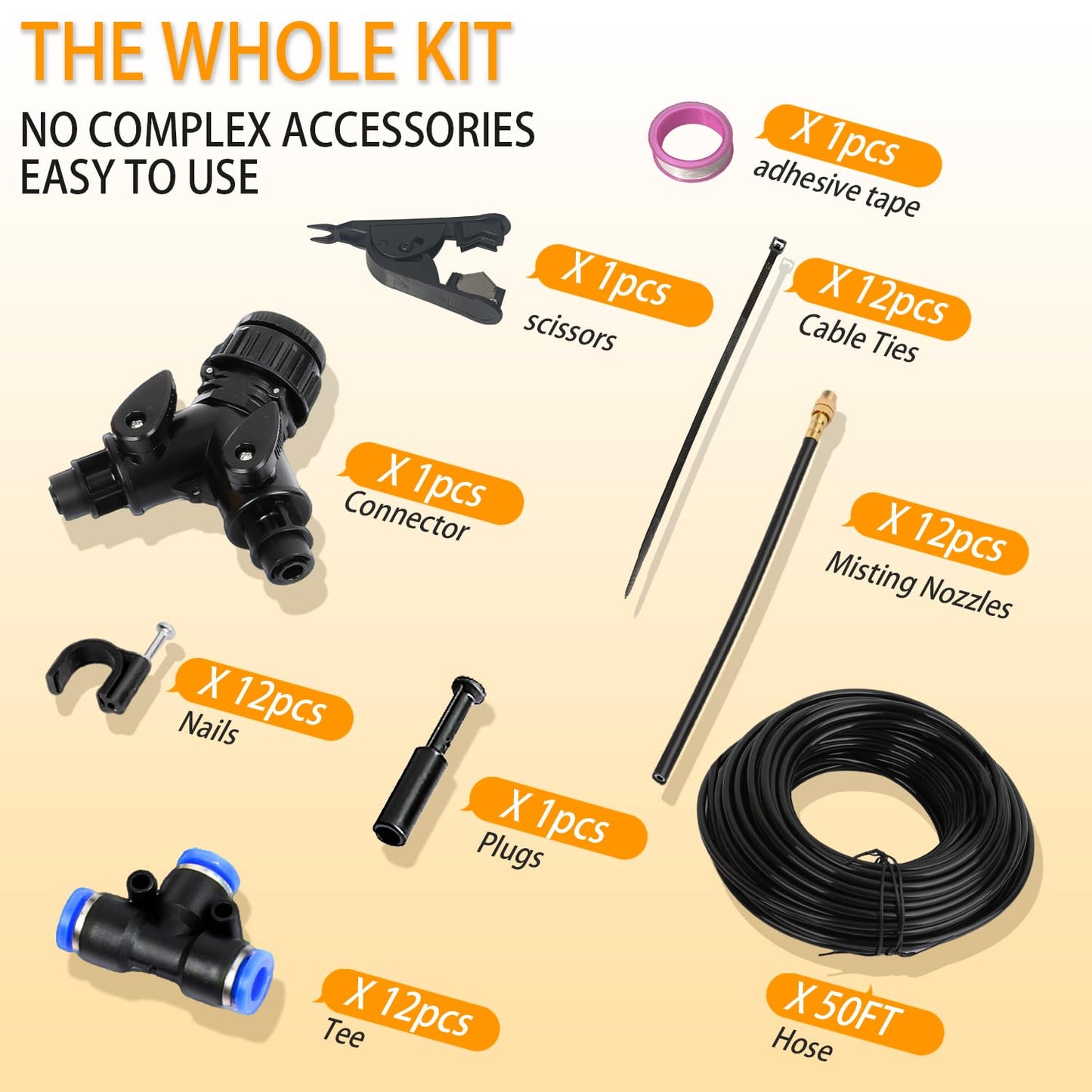 50FT Drip Irrigation System, 2026 Upgrade Garden Watering Kit with 12pcs 360° Adjustable Copper Nozzles, Automatic Atomizing Sprinkler System for Raised Beds, Lawn, Greenhouse, Outdoor Plants (50 ft)