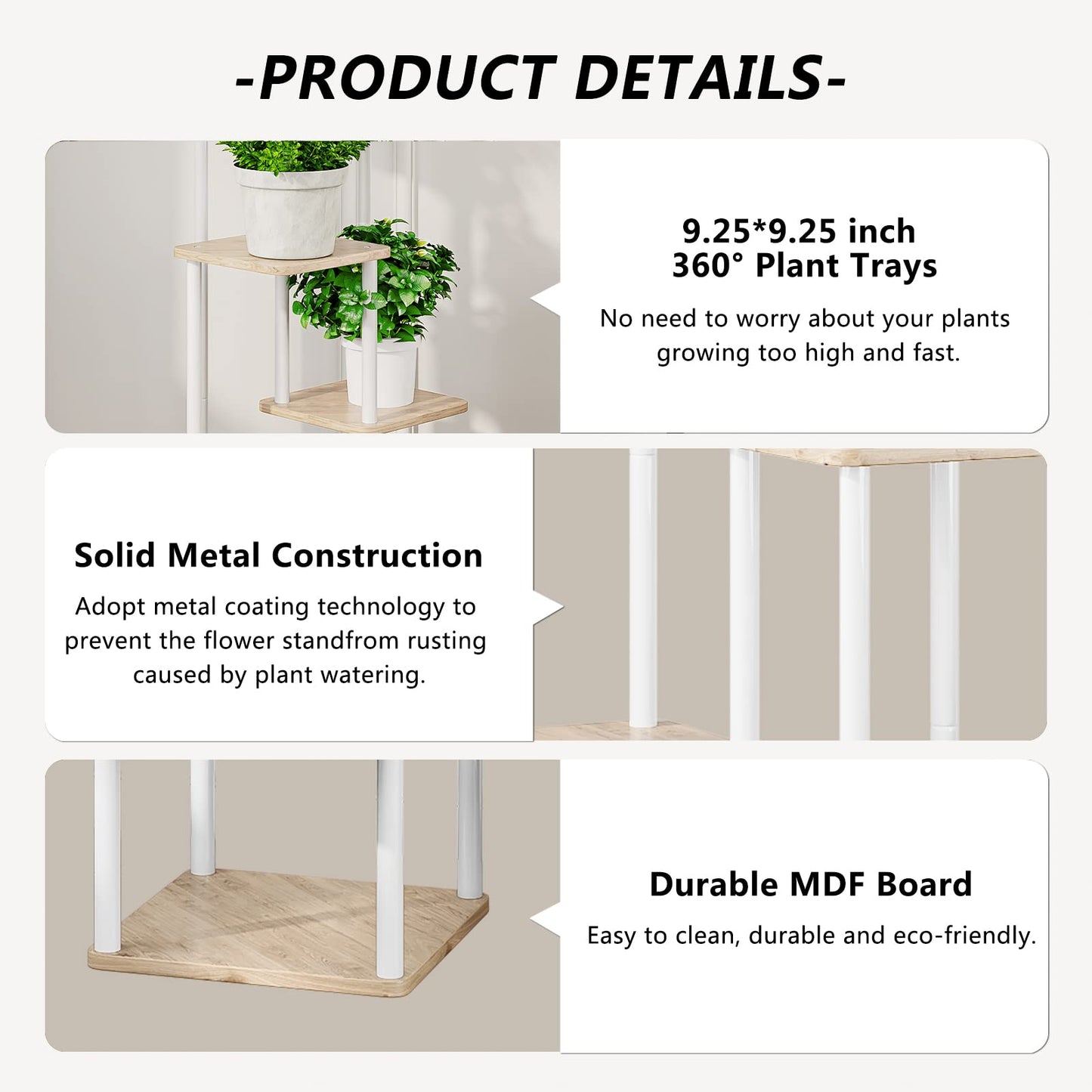 AZERPIAN Plant Stand 4 Tier Indoor Metal Flower Shelf for Multiple Plants Corner Tall Flower Holders for Patio Garden Living Room Balcony Bedroom, Black (4 Tier-White)