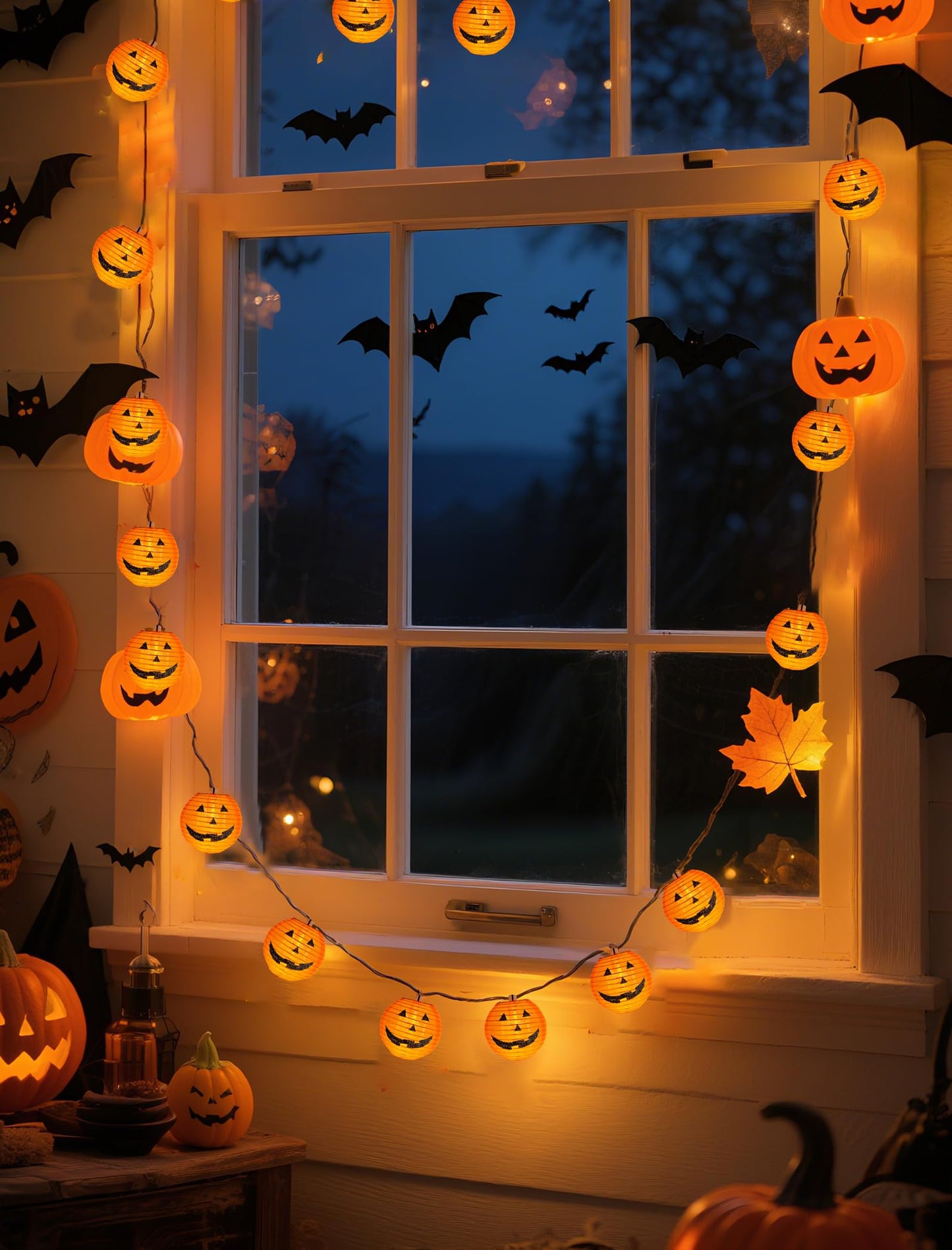 8.5Ft Halloween Pumpkin Lantern String Lights Outdoor, Orange Halloween Decorations String Lights with 10 Mini Jack O Lanterns Lights, Plug in Pumpkin Lantern Lights for Indoor Party Patio Garden
