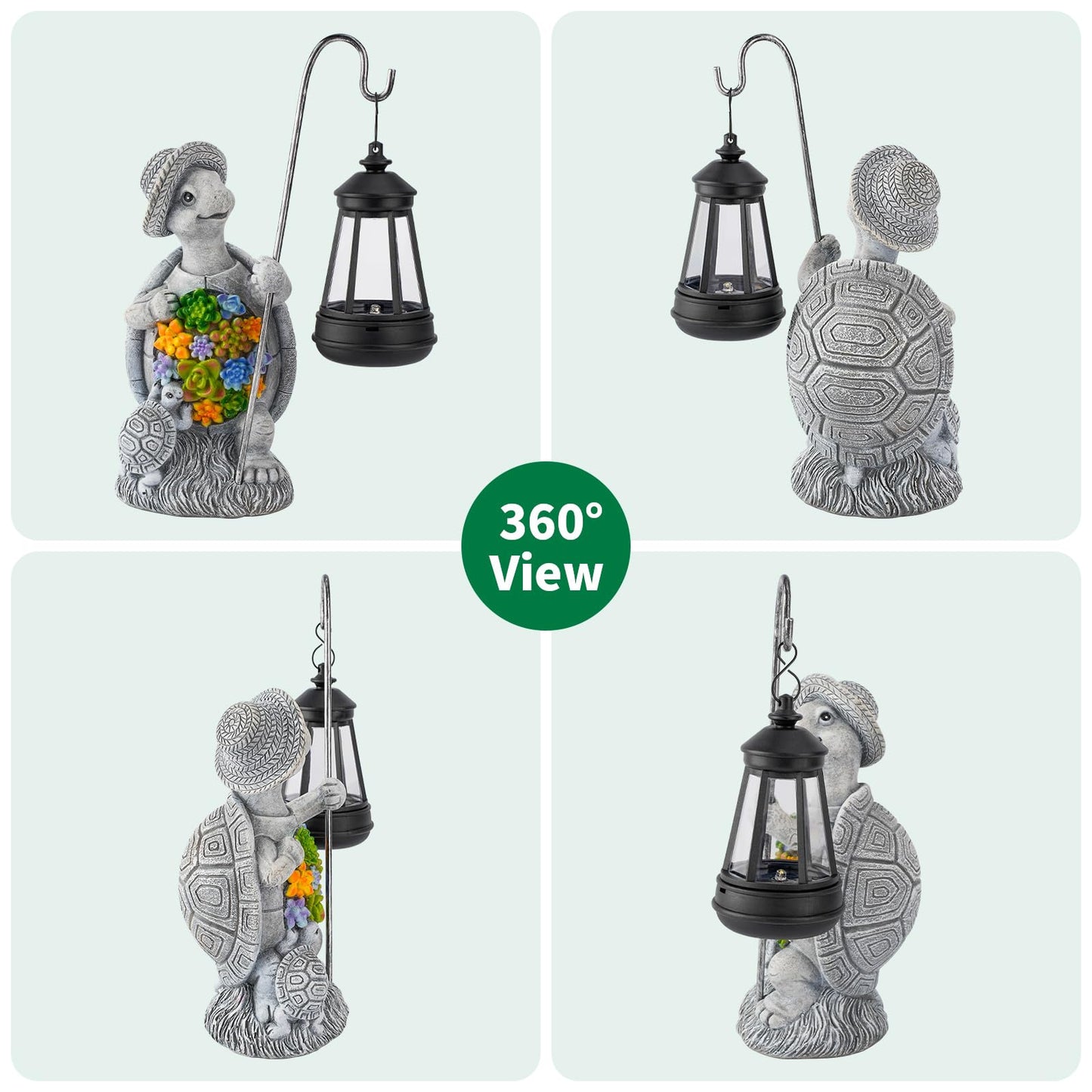 RS FURISON Solar Garden Outdoor Statue Turtle with Hanging LED Lantern —Outside Solar Turtle Decor for Garden,Home,Lawn,Yard, Balcony Ornament- Unique Housewarming Gifts