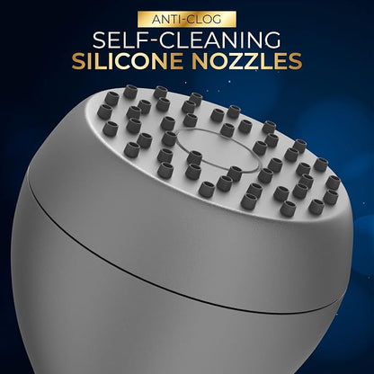 High Pressure Shower Head - Powerful Deluxe Bathroom Showerhead with Strong Spray Stream and Small Silicone Nozzles - Universal Fit Works with High and Low Water Flow Showers Matte Charcoal -1.8 GPM