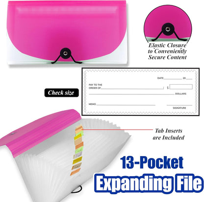 BAZIC Expanding File Folder 13 Pockets, Coupon Size Plastic File Folders w/Color Tabs Pocket, Home Office Supplies, Check Bills Receipts Organizer, 4-Pack