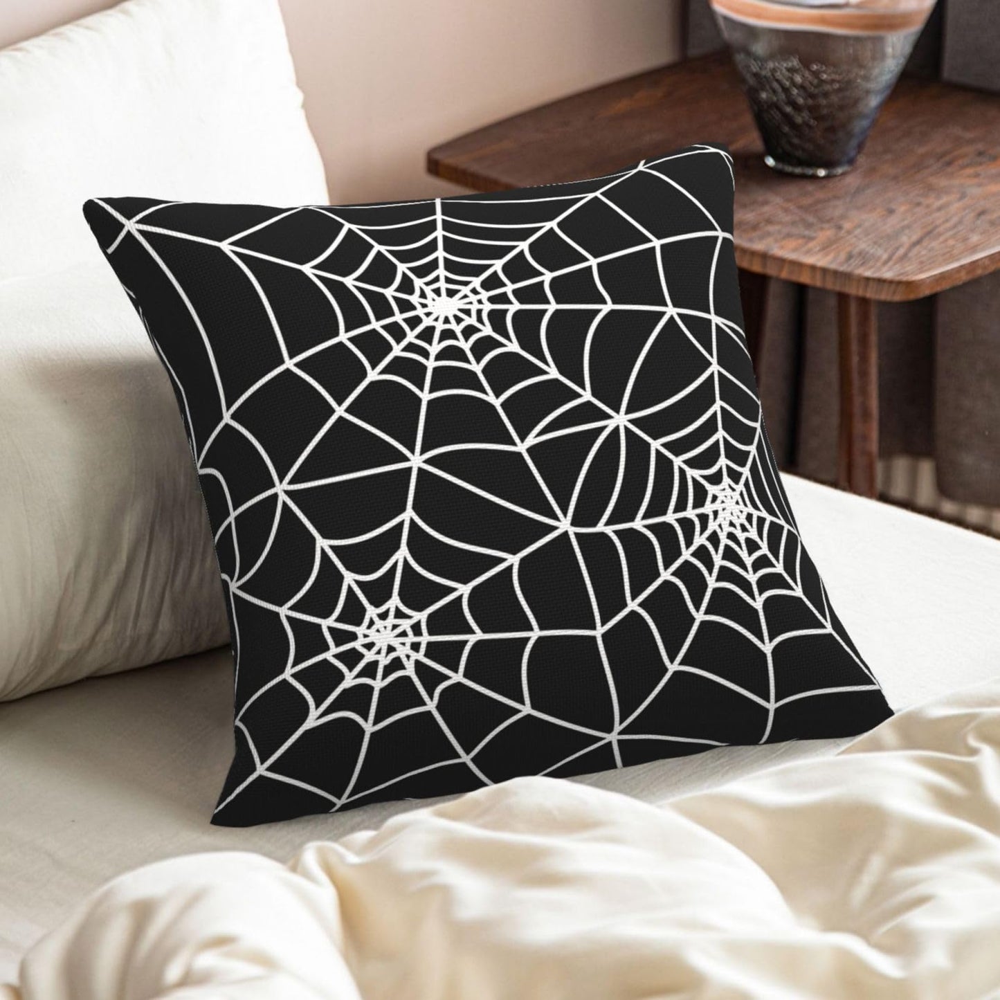 Wsunsal Halloween Pillow Covers 18x18 Inch Set of 2, Black Spider Web Decor Throw Pillows Holiday Halloween Outdoor Decorative Pillows Square Linen Cushion Covers for Home Bed Couch Sofa