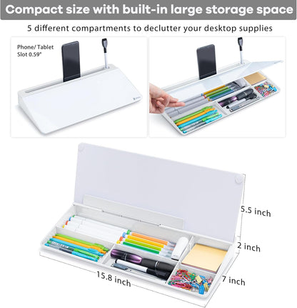 Varhomax Glass Desk Whiteboard with Storage, Desktop Organizer to-do List Memo Notepad Dry Erase White Board for Home Office and School Supplies (White)