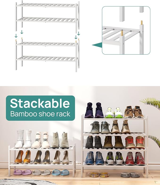 viewcare White Shoe Rack for Entryway, 2 Tier Shoe Organizer for Hallway Closet