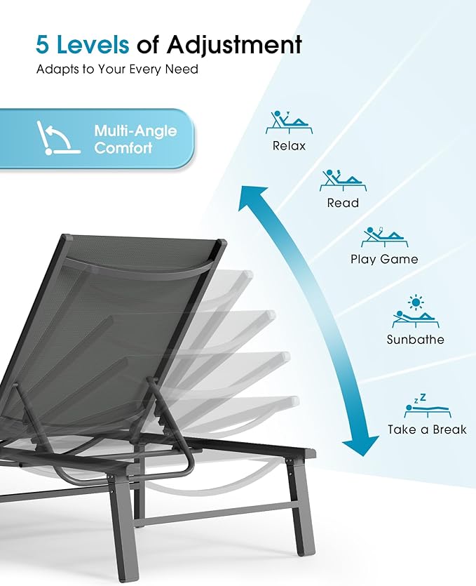 Ciokea Foldable Outdoor Lounge Chair, No Assembly Patio Chaise Lounge Outdoor