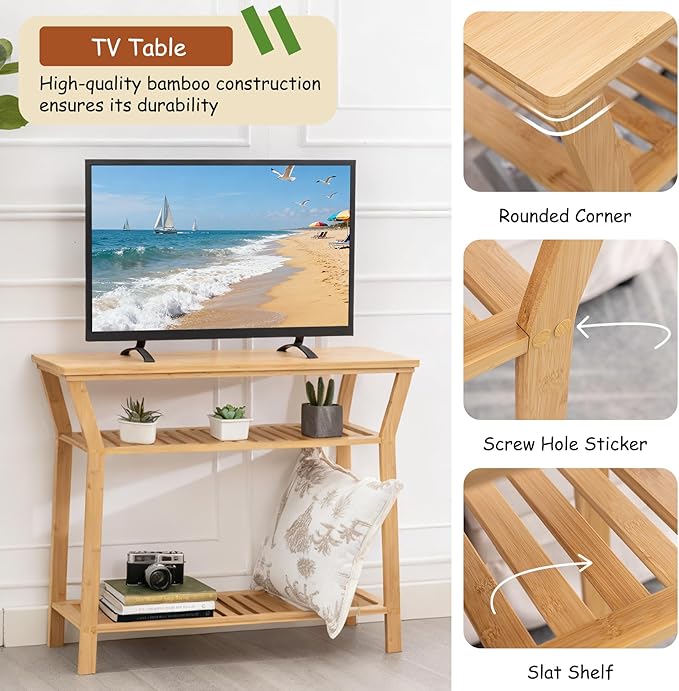 Nnewvante Bamboo Console Table, 38.6" Entryway Table