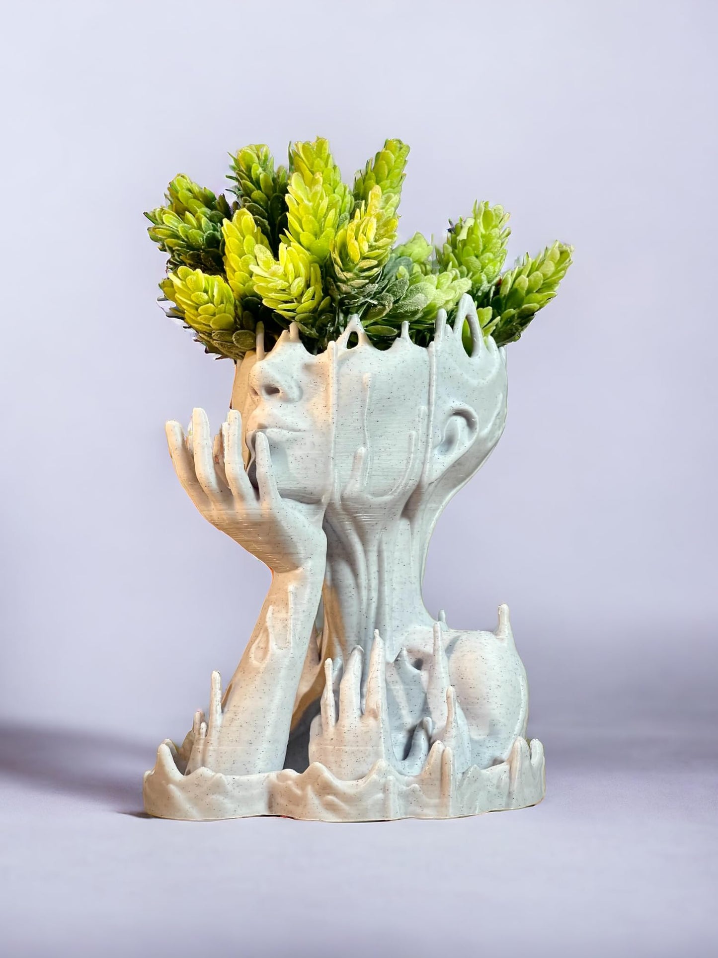Woman Head Planter face Flower Pot Melted Sculpture Art Girl Succulent Plant Lover/with-Drainage Hole houseplants and drip Tray Included [Marble Stone Color]